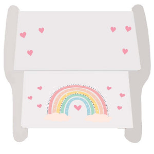Personalized Boho Rainbow White Storage Step Stool