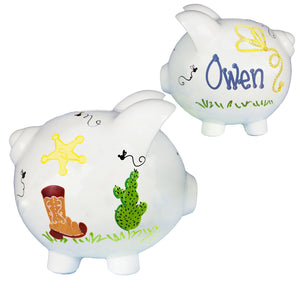 Hand Painted personalized cowboy Piggy Bank