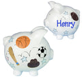Hand Painted Piggy Bank with Sports design