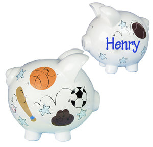 Hand Painted Personalized Baseball Piggy Bank Gift for 