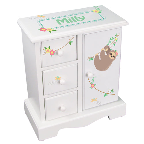 Personalized Sloth Jewelry Armoire - Floral Sloth
