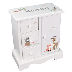 Personalized Jewelry Armoire with Gray Woodland Critters design