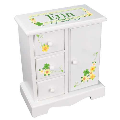 Personalized Jewelry Armoire with irish shamrock design
