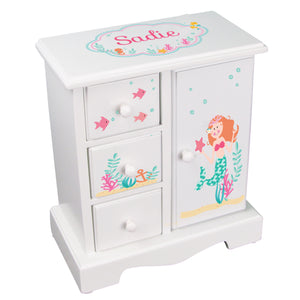 Personalized Jewelry Armoire with Brunette Mermaid Princess design