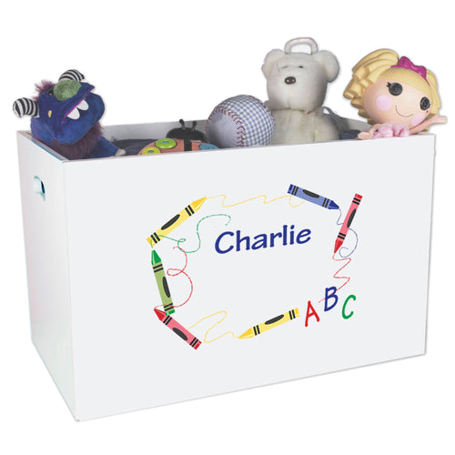 Open White Toy Box Bench with Crayon design