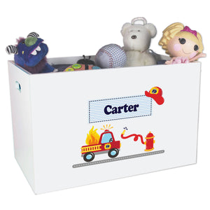 Open White Toy Box Bench with Fire Truck design