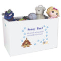 Open White Toy Box Bench with Blue Puppy design