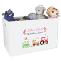 Open White Toy Box Bench with Pink Tractor design
