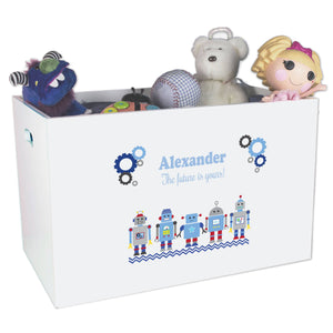 Open White Toy Box Bench with Robot design