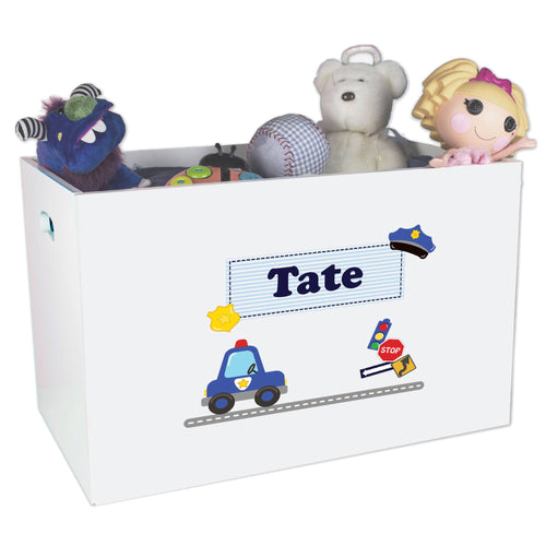 Open White Toy Box Bench with Police design