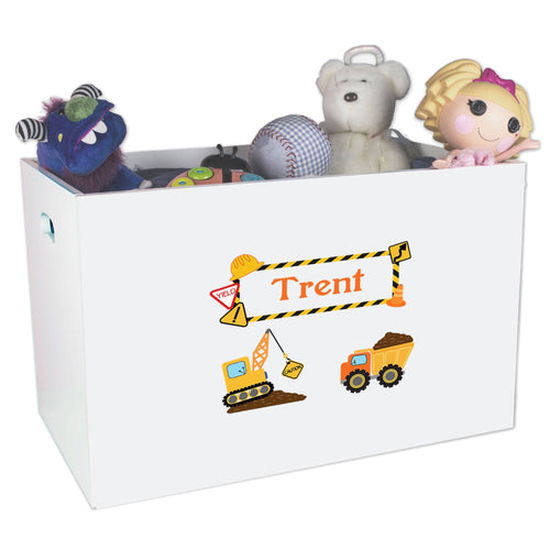 Open White Toy Box Bench with Construction design