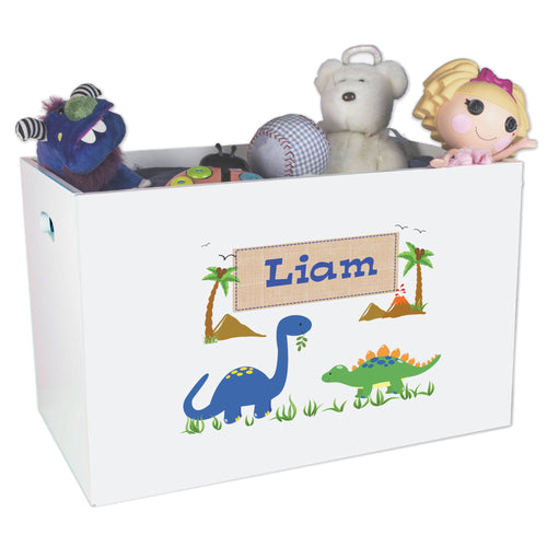 Open White Toy Box Bench with Dinosaurs design