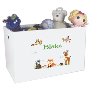 Open White Toy Box Bench with Green Forest Animal design