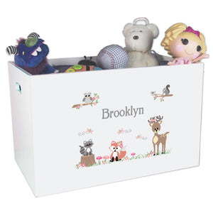 Open White Toy Box Bench with Gray Woodland Critters design