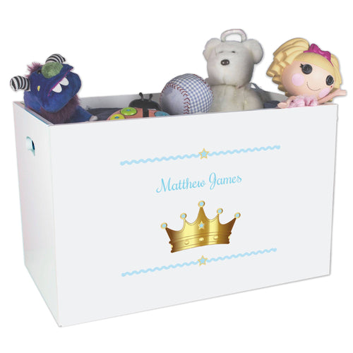 Open White Toy Box Bench with Prince Crown Blue design