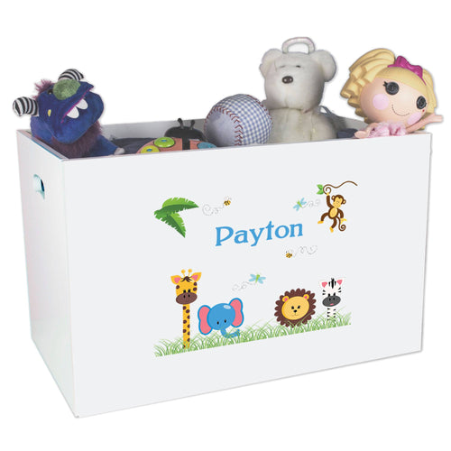 Open White Toy Box Bench with Jungle Animals Boy design