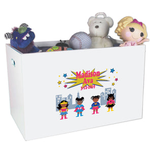 Open White Toy Box Bench with Super Girls African American design
