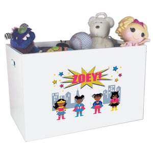 Open White Toy Box Bench with Super Girls African American design