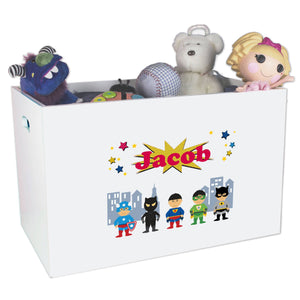 Open White Toy Box Bench with Superhero Asian design