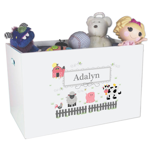 Open White Toy Box Bench with Barnyard Friends Pastel design