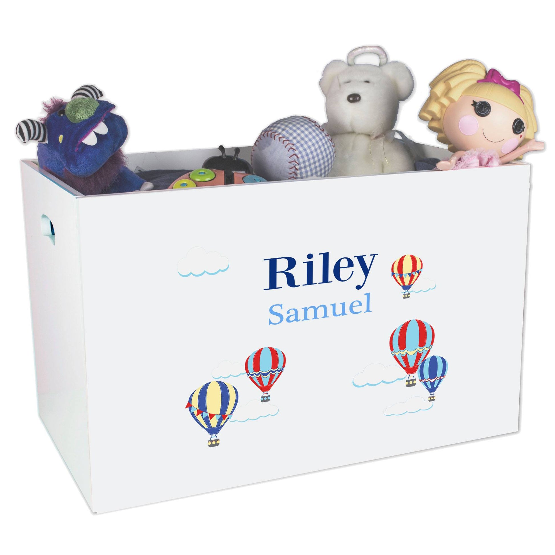 Open White Toy Box Bench with Hot Air Balloon Primary design