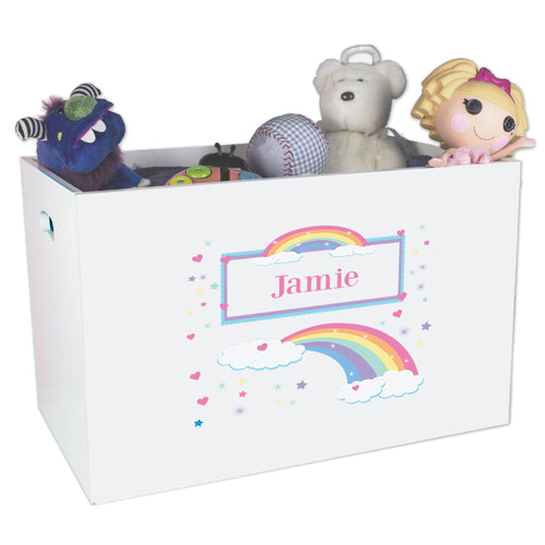 Open White Toy Box Bench with Rainbow Pastel design