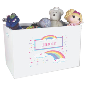 Open White Toy Box Bench with Rainbow Pastel design