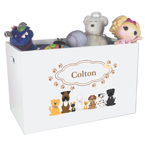 Open White Toy Box Bench with Brown Dogs design