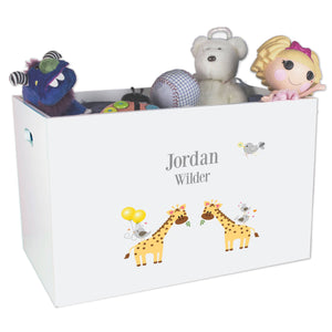 Open White Toy Box Bench with Giraffe design