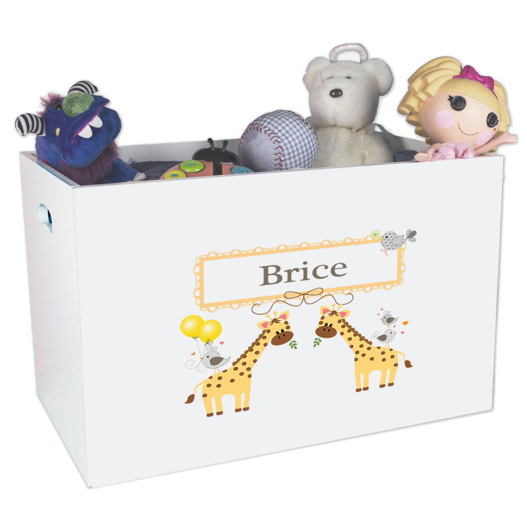 Open White Toy Box Bench with Giraffe design