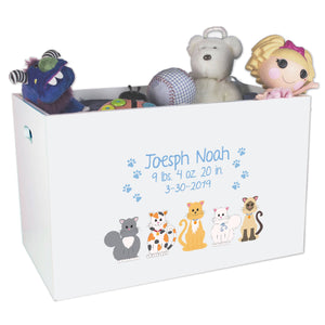 Open White Toy Box Bench with Blue Cats design