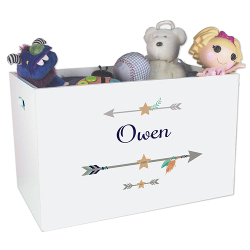 Open White Toy Box Bench with Tribal Arrows Boy design