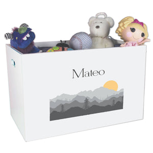 Open White Toy Box Bench with Misty Mountain design