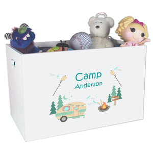 Open White Toy Box Bench with Camp Smores design