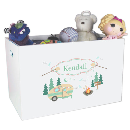 Open White Toy Box Bench with Camp Smores design