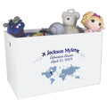 Open White Toy Box Bench with World Map Blue design