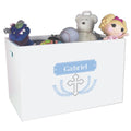 Open White Toy Box Bench with Cross Garland Lt Blue design