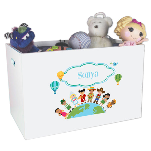 Open White Toy Box Bench with Small World design