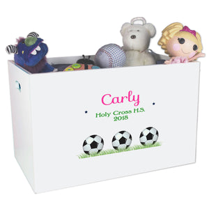 Open White Toy Box Bench with Soccer Balls design