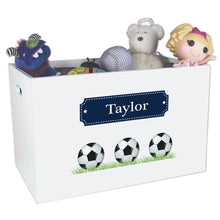 Open White Toy Box Bench with Soccer Balls design