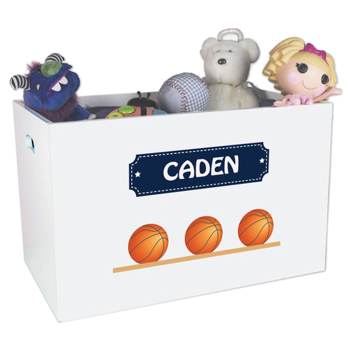 Open White Toy Box Bench with Basketballs design