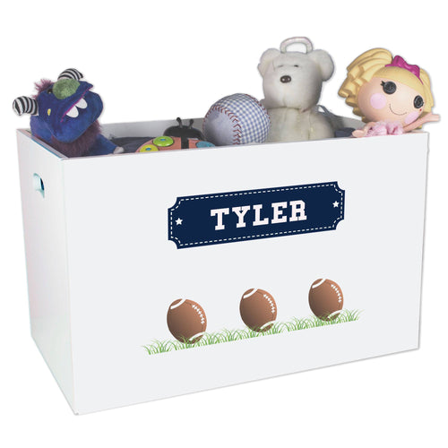 Open White Toy Box Bench with Footballs design
