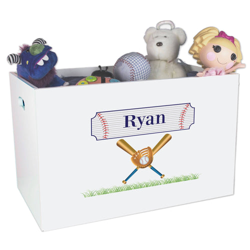 Open White Toy Box Bench with Baseball design