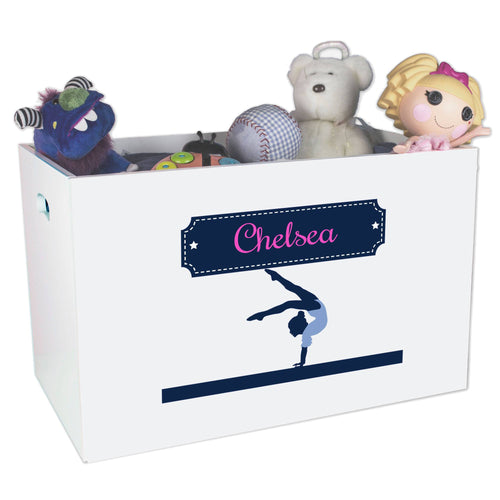 Open White Toy Box Bench with Gymnastics design