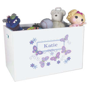 Open White Toy Box Bench with Butterflies Lavender design