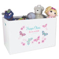 Open White Toy Box Bench with Butterflies Aqua Pink design