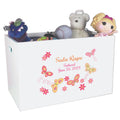 Open White Toy Box Bench with Butterflies Yellow Pink design