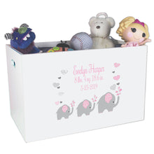 Open White Toy Box Bench with Pink Elephant design