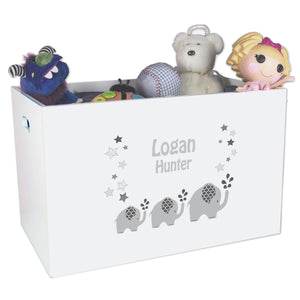 Open White Toy Box Bench with Gray Elephant design