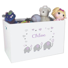 Open White Toy Box Bench with Lavender Elephant design